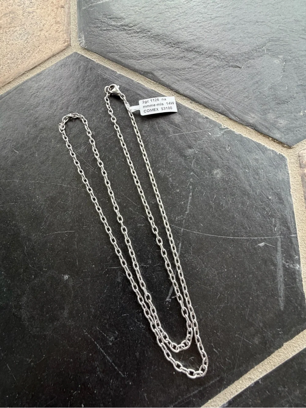 14kt White Gold Men's Solid textured cable Link Chain Necklace 25” long.